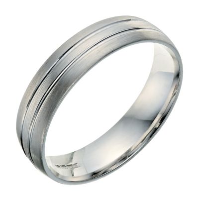 Men's 9ct white gold 5mm double groove wedding ring - Product number 9249958