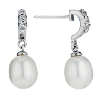 Silver cubic zirconia & pearl drop earrings - Product number 9252401