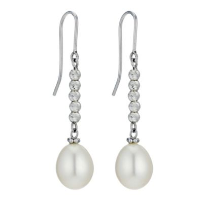 Sparkle Silver Cultured Freshwater Pearl Drop Earrings - Product number 9252789