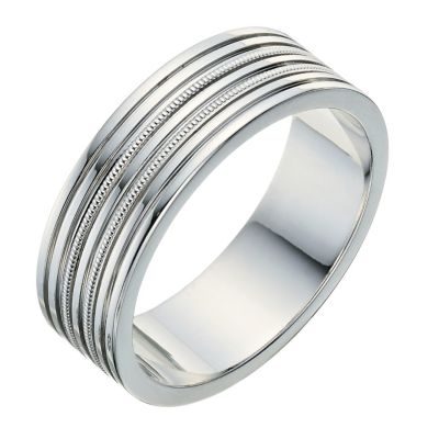 Men's 9ct white gold milgrain wedding ring - Product number 9254161