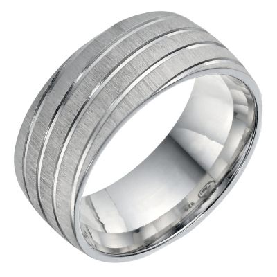 H Samuel Sterling Silver Patterned Mens Band 9mm