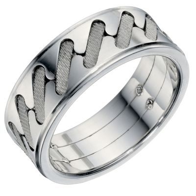 Sterling Silver Patterned Mens Band 7.55mm