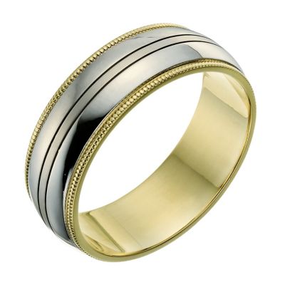 Men's 9ct yellow & white gold milgrain ring - Product number 9257446