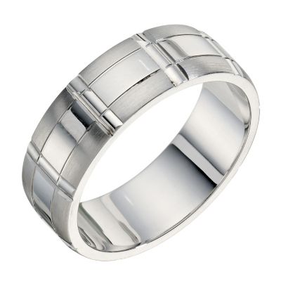 Men's 9ct white gold 7mm patterned wedding ring - Product number 9257721