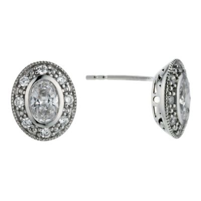 Silver cubic zirconia oval vintage stud earrings - Product number 9258280