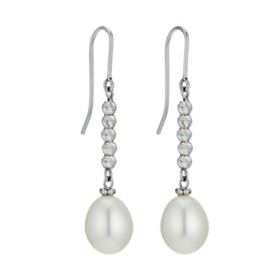 Silver ball & freshwater pearl long drop earrings - Product number 9258302