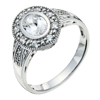 Silver oval cubic zirconia vintage style ring - Product number 9258469