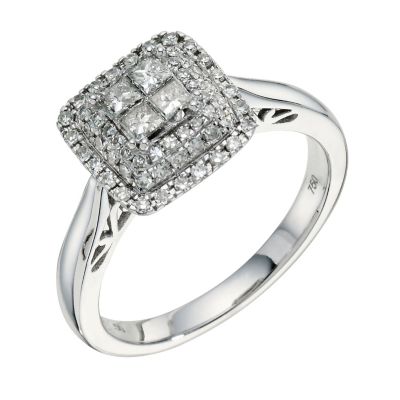 18ct white gold 1/2 carat princess cut diamond cluster ring - Product number 9261338