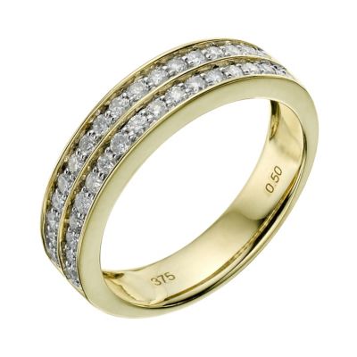 9ct yellow gold two row half carat diamond ring - Product number 9261583