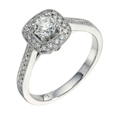 18ct white gold 3/4 carat diamond solitaire & halo ring - Product number 9261982