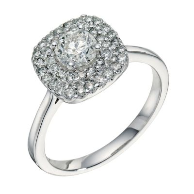 18ct white gold one carat diamond solitaire square halo ring - Product number 9263365