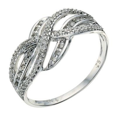 9ct white gold channel set 1/4 carat diamond wave ring - Product number 9263500