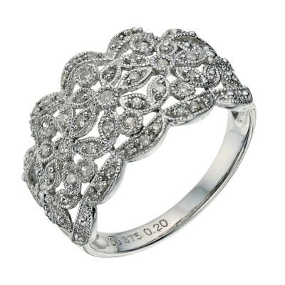 9ct white gold 0.20pt diamond filigree band - Product number 9264280