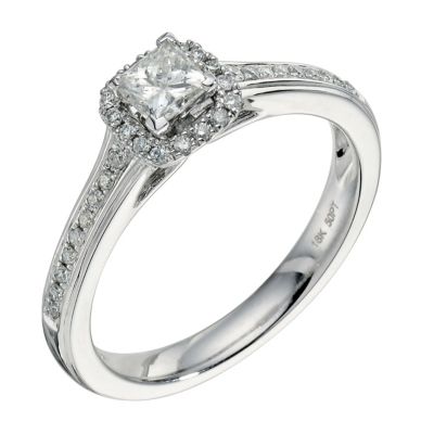 18ct white gold half carat diamond solitaire and halo ring - Product number 9264434