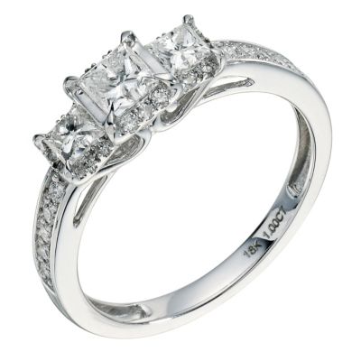 18ct white gold 1 carat 3 stone diamond ring