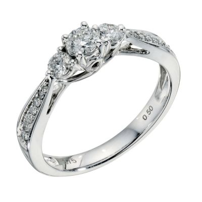 9ct white gold three stone 1/2 carat diamond ring - Product number 9265821