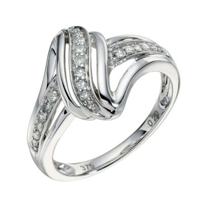 9ct white gold 0.20pt diamond wave twist ring - Product number 9266356