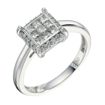 18ct white gold 1/2 carat diamond halo cluster ring - Product number 9266798