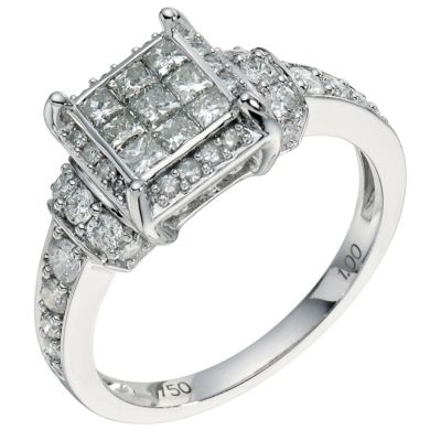 18ct white gold 1 carat diamond cluster ring - Product number 9266925