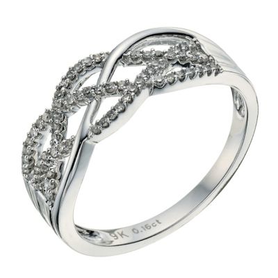9ct white gold diamond filigree wave ring - Product number 9267751