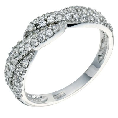 9ct white gold cubic zirconia pave twist ring - Product number 9269169