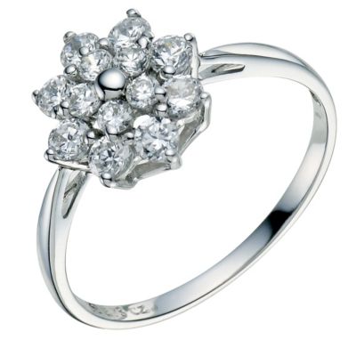 9ct white gold cubic zirconia flower cluster ring - Product number 9270531