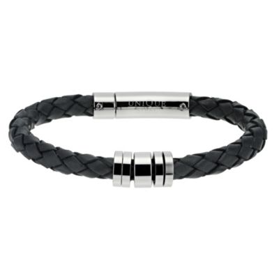 Unique steel & black leather bracelet - Product number 9270868