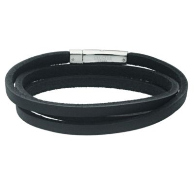 Unique steel & black leather bracelet - Product number 9270884