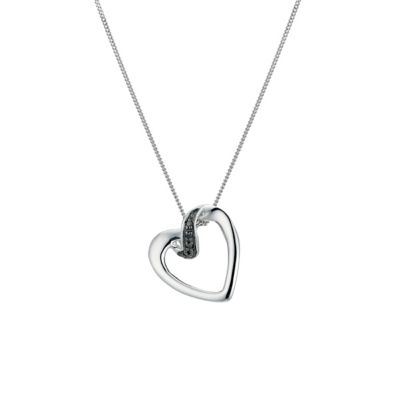 9ct white gold black treated diamond edge heart pendant - Product ...