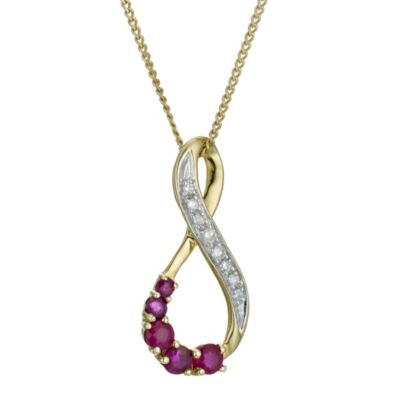 9ct yellow gold figure of 8 ruby & diamond pendant - Product number 9271538