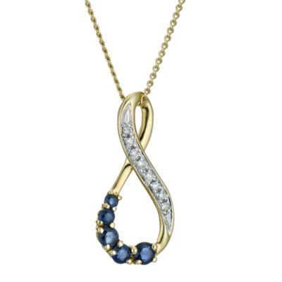 9ct yellow gold figure of 8 sapphire & diamond pendant - Product number 9271562