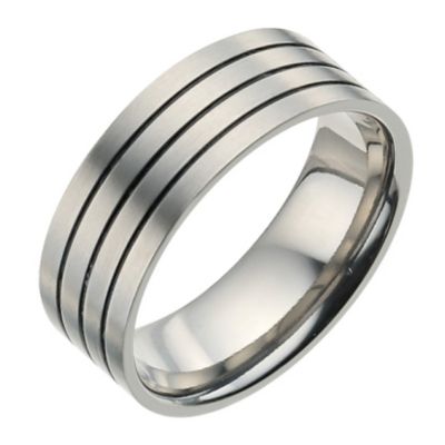 Men's titanium matt and black striped ring - Product number 9271716