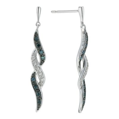 9ct white gold blue & white diamond swirl earrings - Product number 9271864