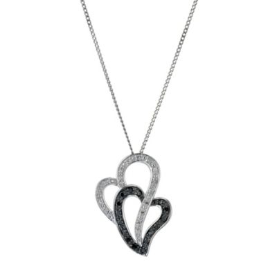 9ct white gold black & white diamond double heart pendant - Product number 9271899