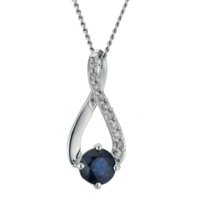 9ct white gold diamond & sapphire crossover pendant - Product number 9271910