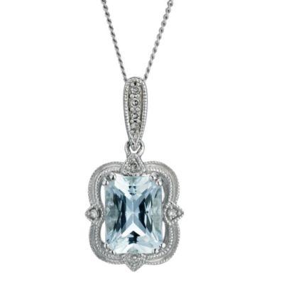 9ct white gold aquamarine &diamond vintage pendant - Product number 9271937