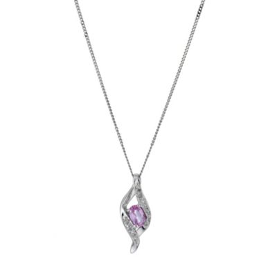 9ct white gold pink sapphire & diamond pendant - Product number 9272038