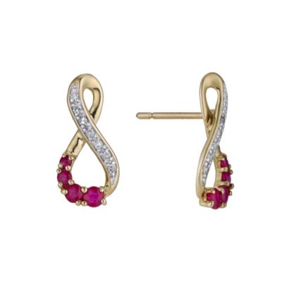 9ct yellow gold figure of 8 ruby & diamond earrings - Product number 9272283