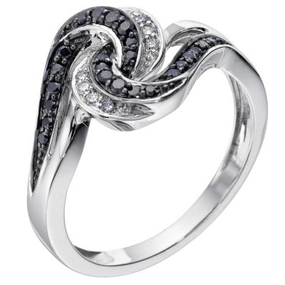 9ct white gold black & white diamond knot ring - Product number 9272488