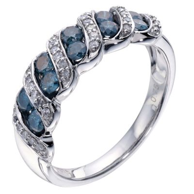 9ct white gold blue & white diamond wave ring - Product number 9273425