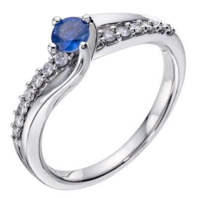 18ct white gold diamond & sapphire solitaire ring - Product number 9273603