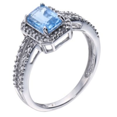 9ct white gold diamond & blue topaz ring - Product number 9273786