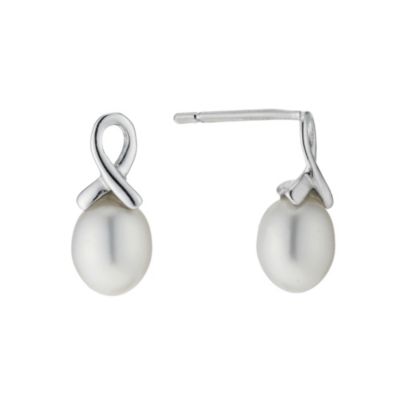 9ct white gold cultured freshwater pearl bow stud earrings - Product number 9274235