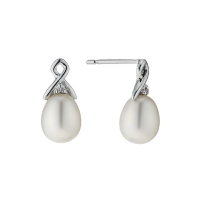 9ct white gold  diamond & pearl open earrings - Product number 9274243
