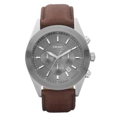 DKNY Men's Grey Dial Brown Strap Watch