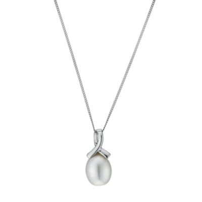 9ct white gold cultured freshwater pearl bow pendant - Product number 9275614
