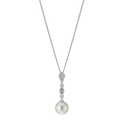 9ct white gold diamond & pearl vintage drop pendant - Product number 9275789