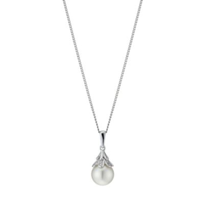 9ct white gold diamond & pearl snowdrop pendant - Product number 9275797