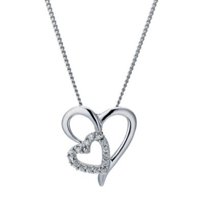 9ct white gold cubic zirconia double heart pendant - Product number 9275827