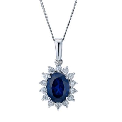 9ct white gold 18" created sapphire cluster pendant - Product number 9275886